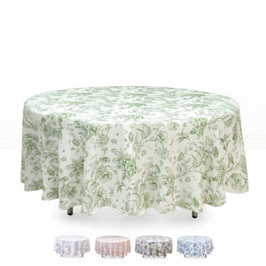 Polyester Round Tablecloth 108" White with French Toile Pattern - By TCF Linens