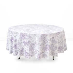 Polyester Round Tablecloth 108" White with French Toile Pattern - By TCF Linens