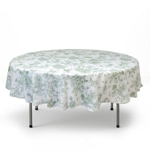 Polyester Round Tablecloth 90" White with French Toile Pattern - By TCF Linens