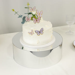 Silver Mirror Finish Acrylic Cake Stand 14" Round – Fillable Display Box Pedestal Riser with Hollow Bottom - By TCF Linen