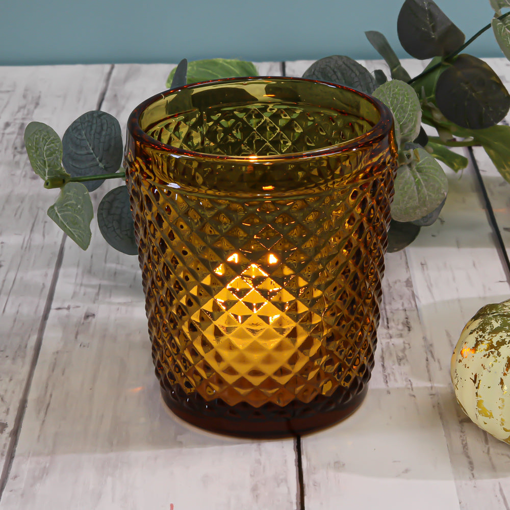 Richland Diamond Candle Holder Amber Set of 6