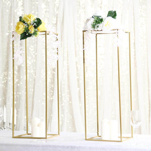 32" Gold Rectangular Metal Flower Stands – 2-Pack Geometric Column Frames for Stylish Flower Displays - By TCF Linen