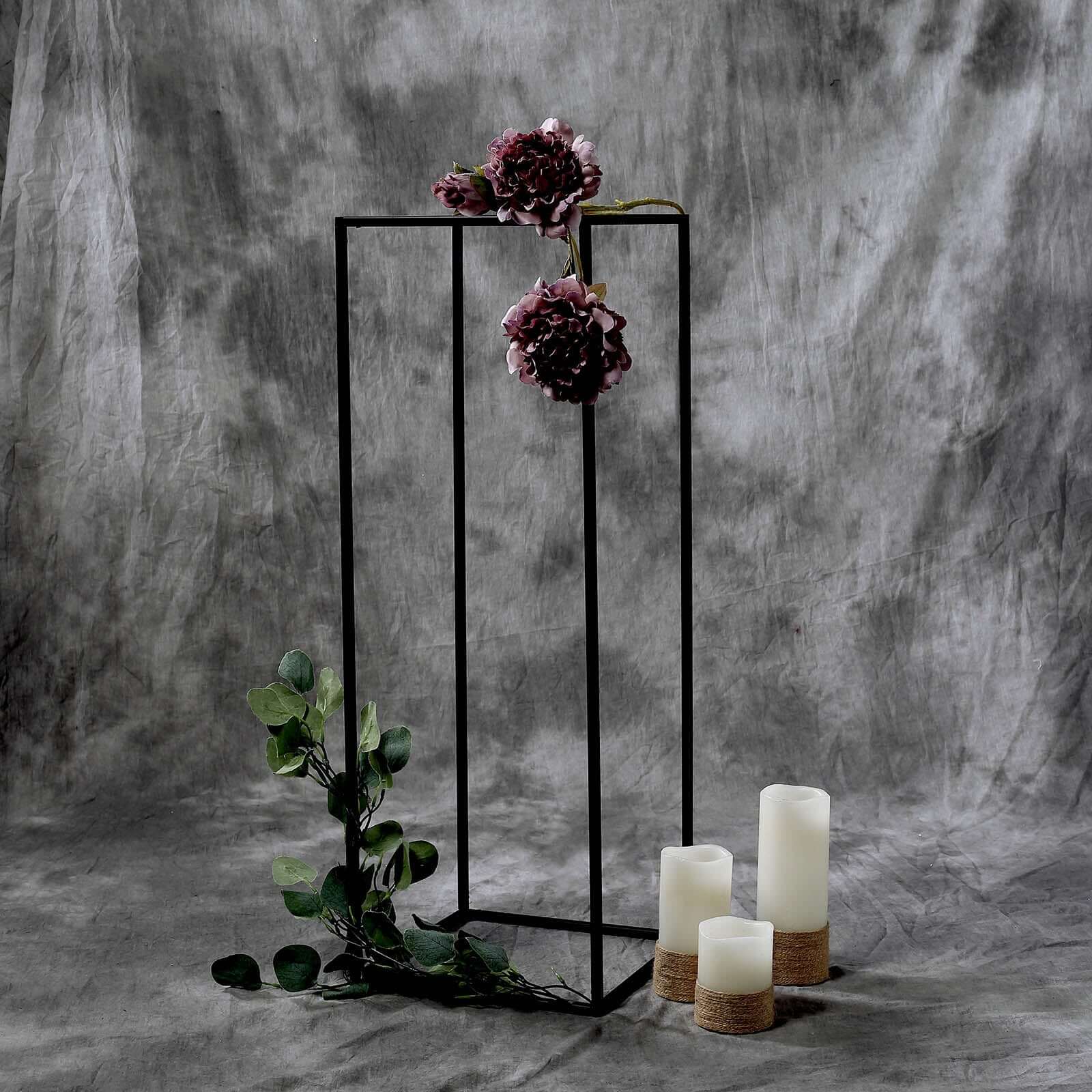 Matte Black 32" Rectangular Metal Flower Stands – 2-Pack Geometric Column Frames for Stylish Tablescapes - By TCF Linens