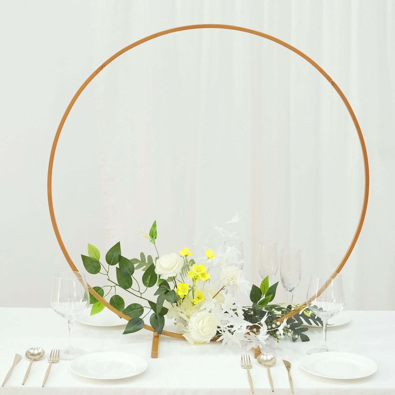 32" Gold Round Hoop Wedding Centerpiece – Metal Self-Standing Floral Wreath Frame - By TCF Linens