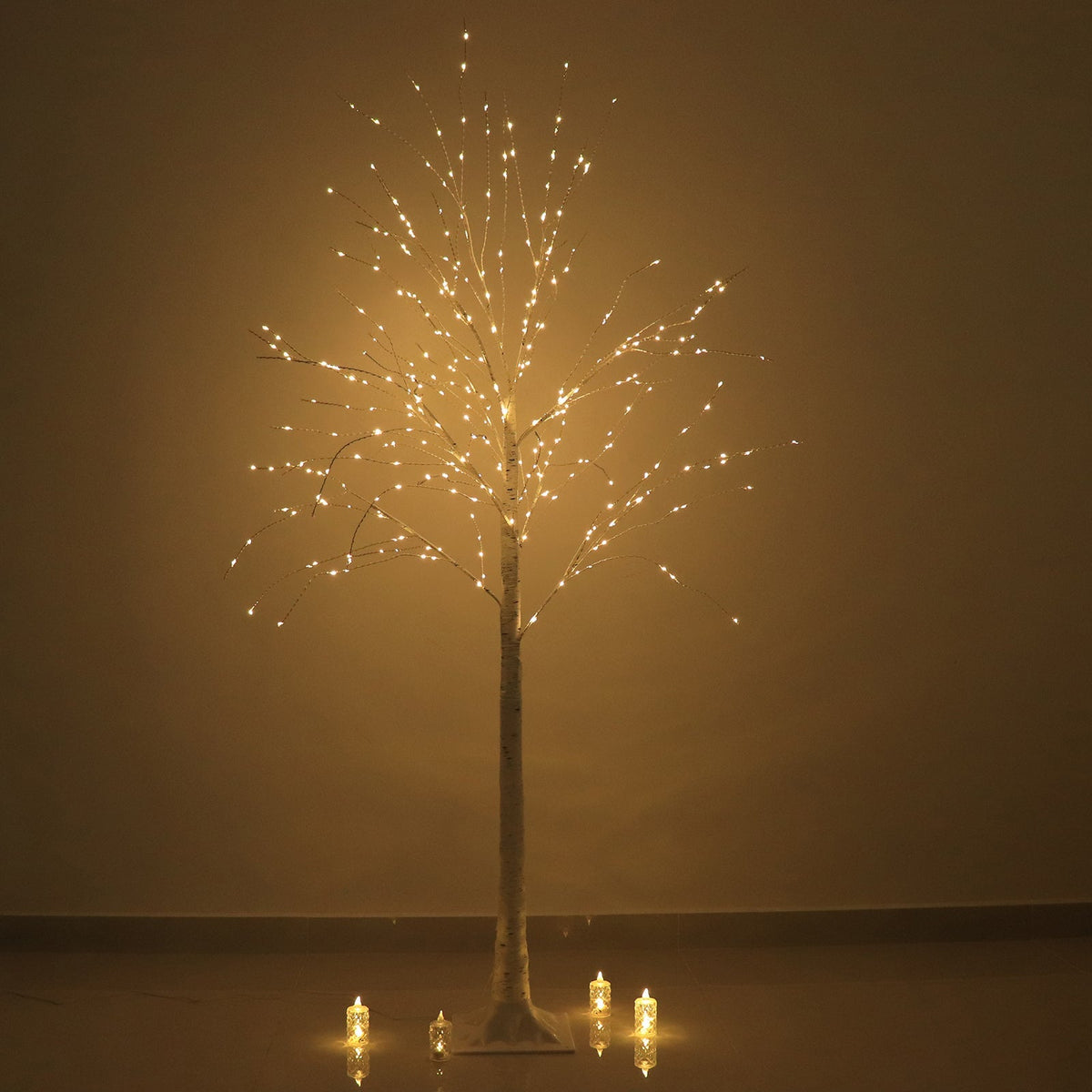 Lighted Birch Tree 6ft with 350 LEDs – Dimmable Plug-in White/Warm White Fairy Lights, Remote Timer Included and Detachable Base - By TCF Linen