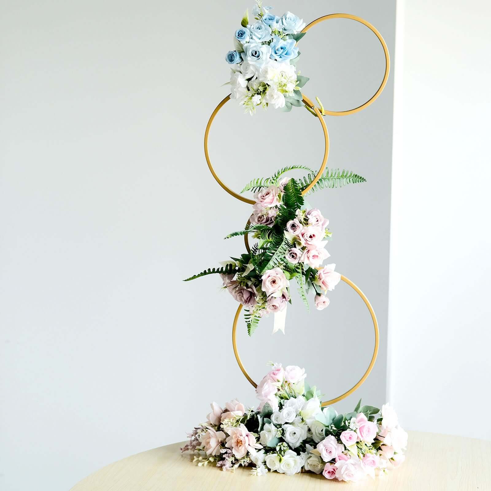 3ft Gold Metal 4-Tier Hoop Pillar Stand – Wedding Wreath Arch and Table Centerpiece - By TCF Linens