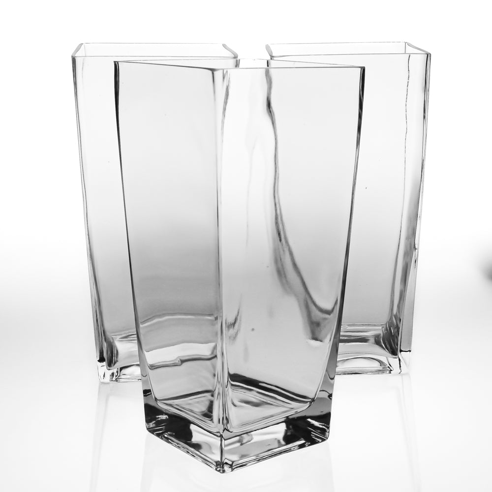 Richland Tapered Square Glass Vase 9" Set of 3