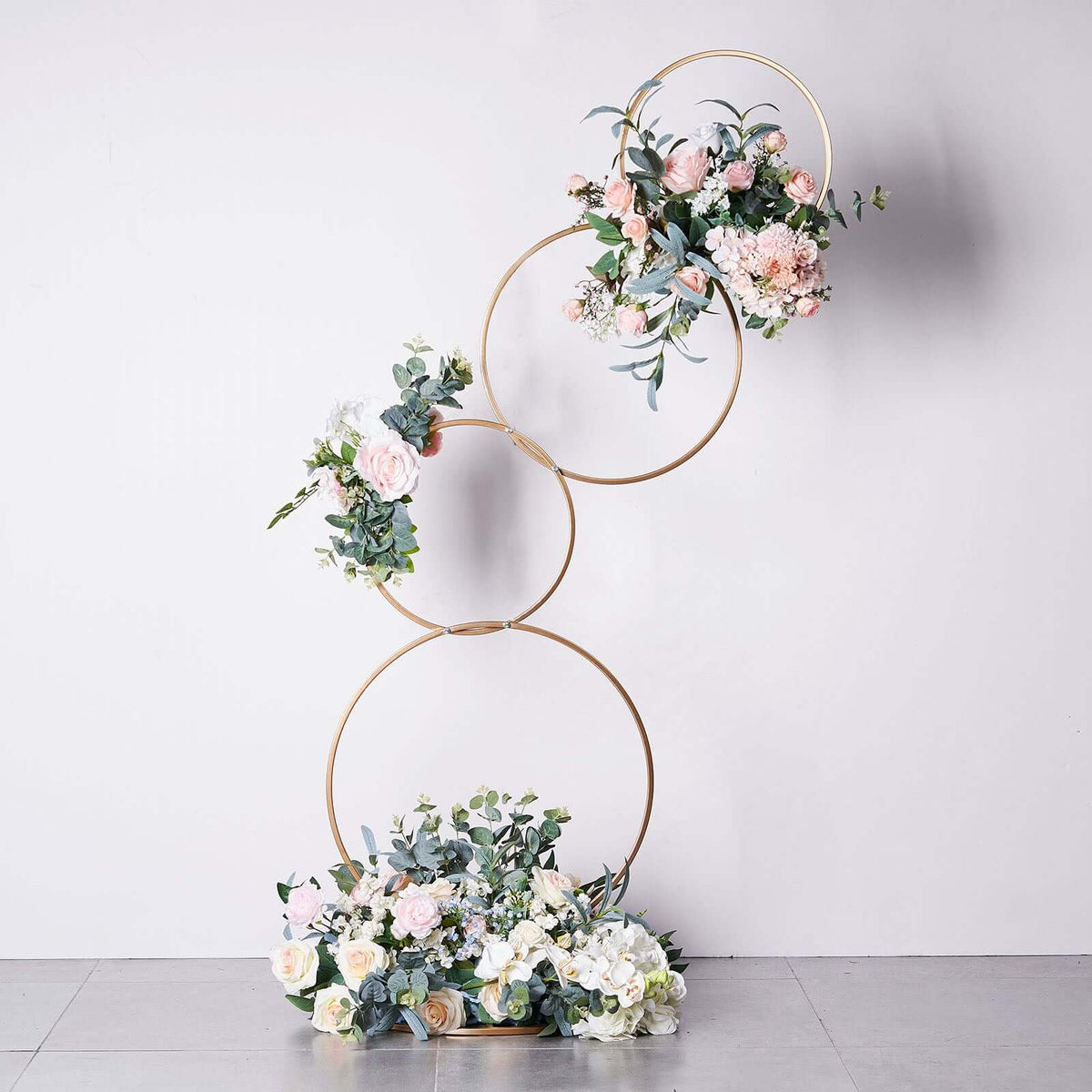 5ft Gold Hoop Pillar Flower Stand – 4-Tier Metal Wreath Arch Wedding Table Centerpiece - By TCF Linen