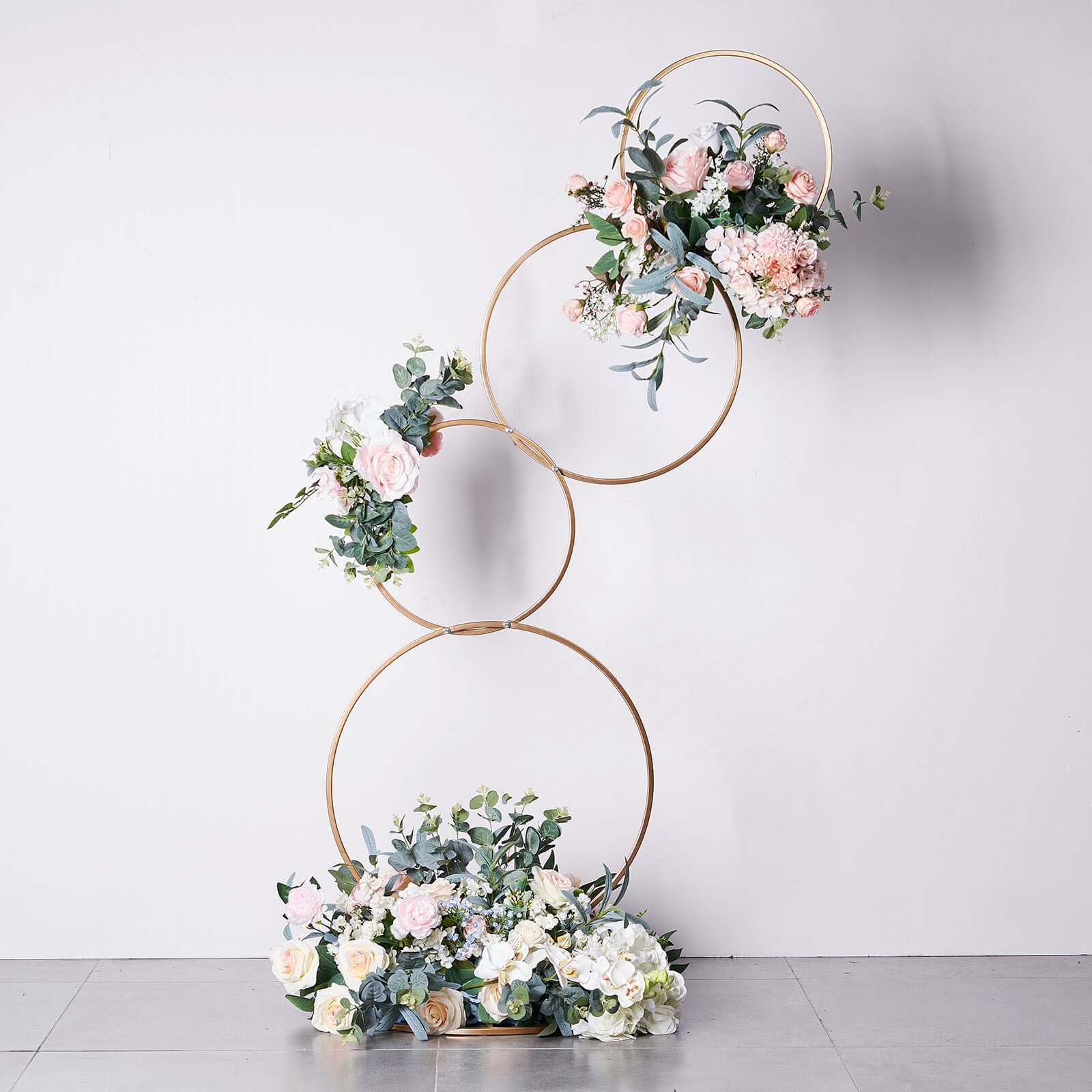 5ft Gold Hoop Pillar Flower Stand – 4-Tier Metal Wreath Arch Wedding Table Centerpiece - By TCF Linens