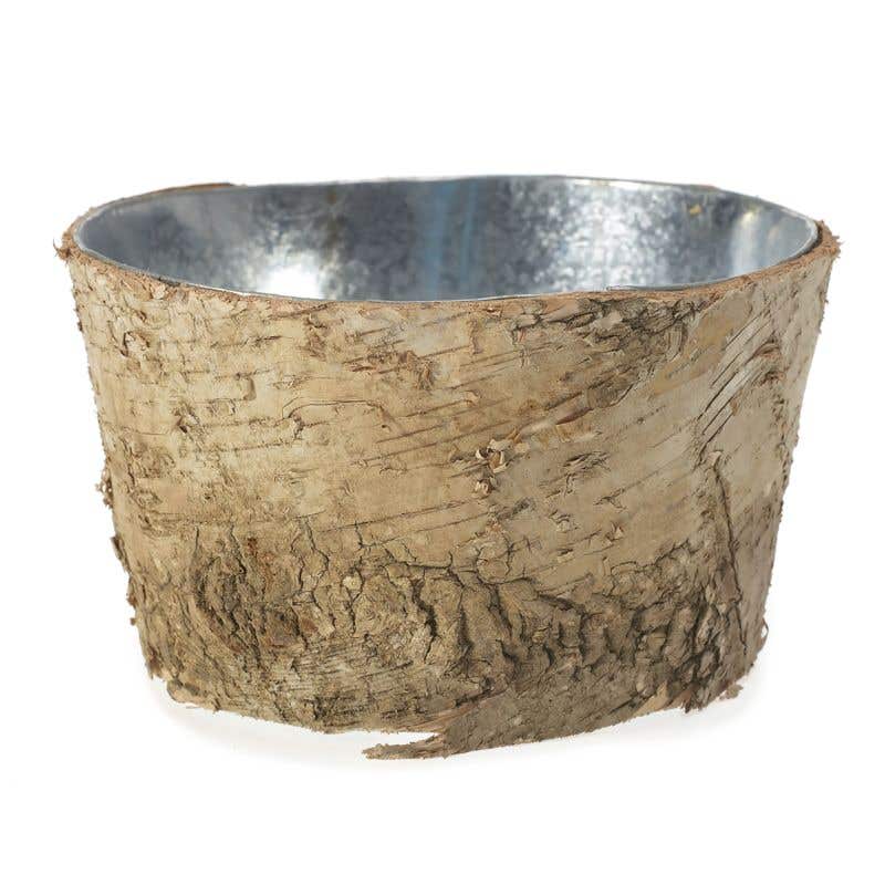 natural birch bark zinc pot planter 6x3