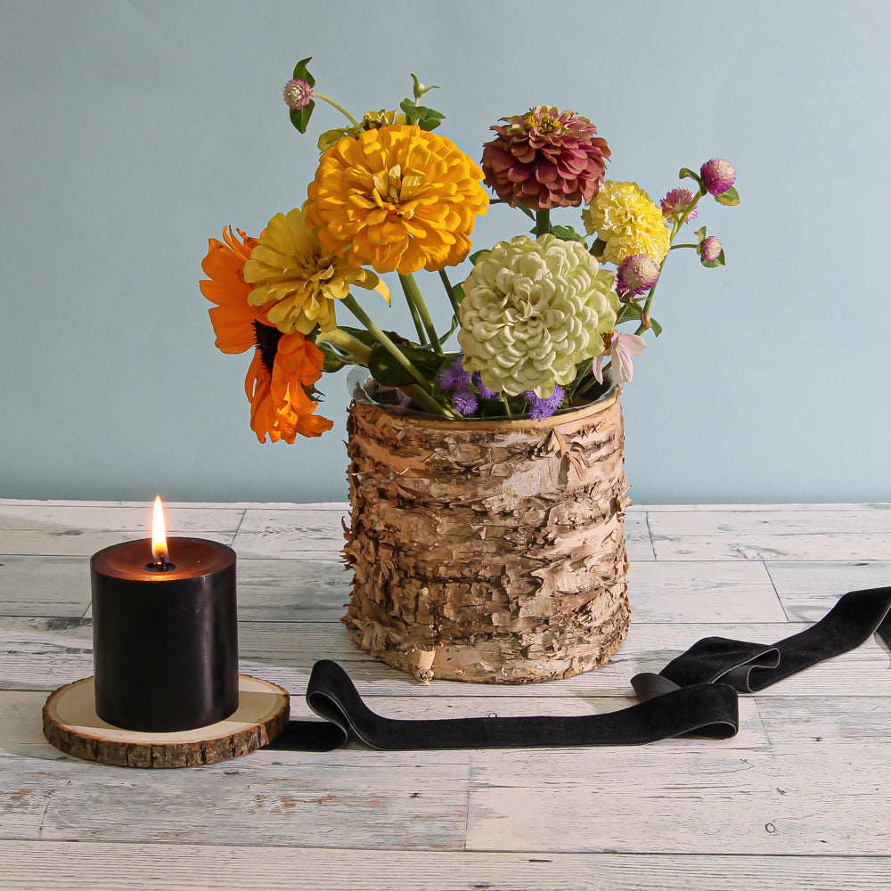 Birch Bark Covered 6" Planters Pot w/Liner