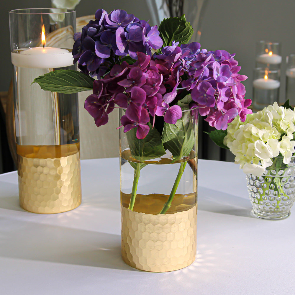 Gold Honeycomb Cylinder Vase 4"x8"