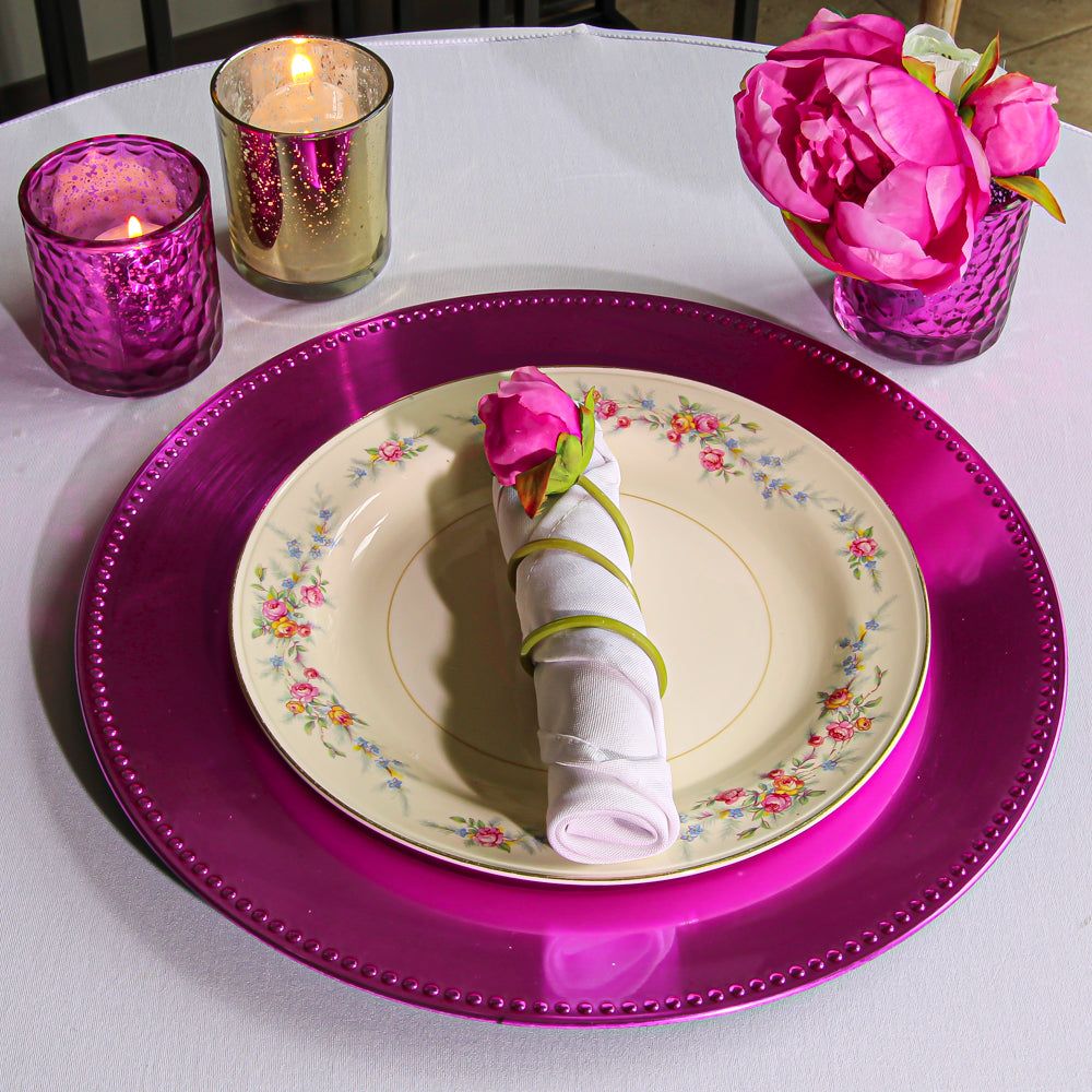 Richland Beaded Charger Plate 13" Fuchsia