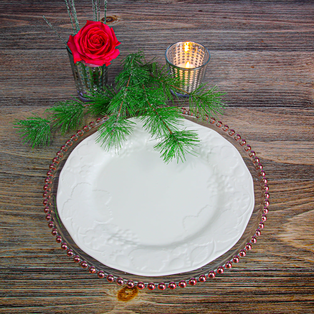 Richland 13" Rose Gold Beaded Glass Charger Plate