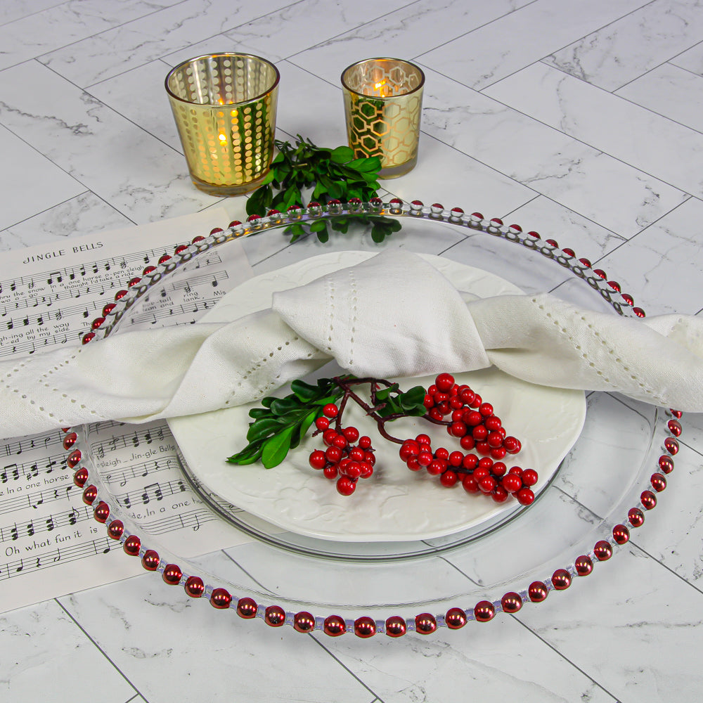 richland 13 red beaded glass charger plate