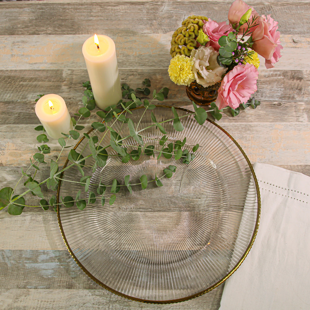 richland 13 gold rim glass charger plate