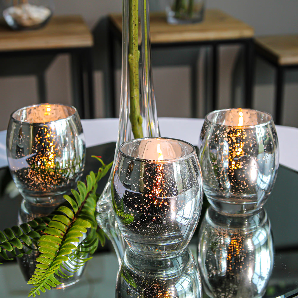 Richland Grande Hurricane Votive Holder Silver Mercury Set of 12