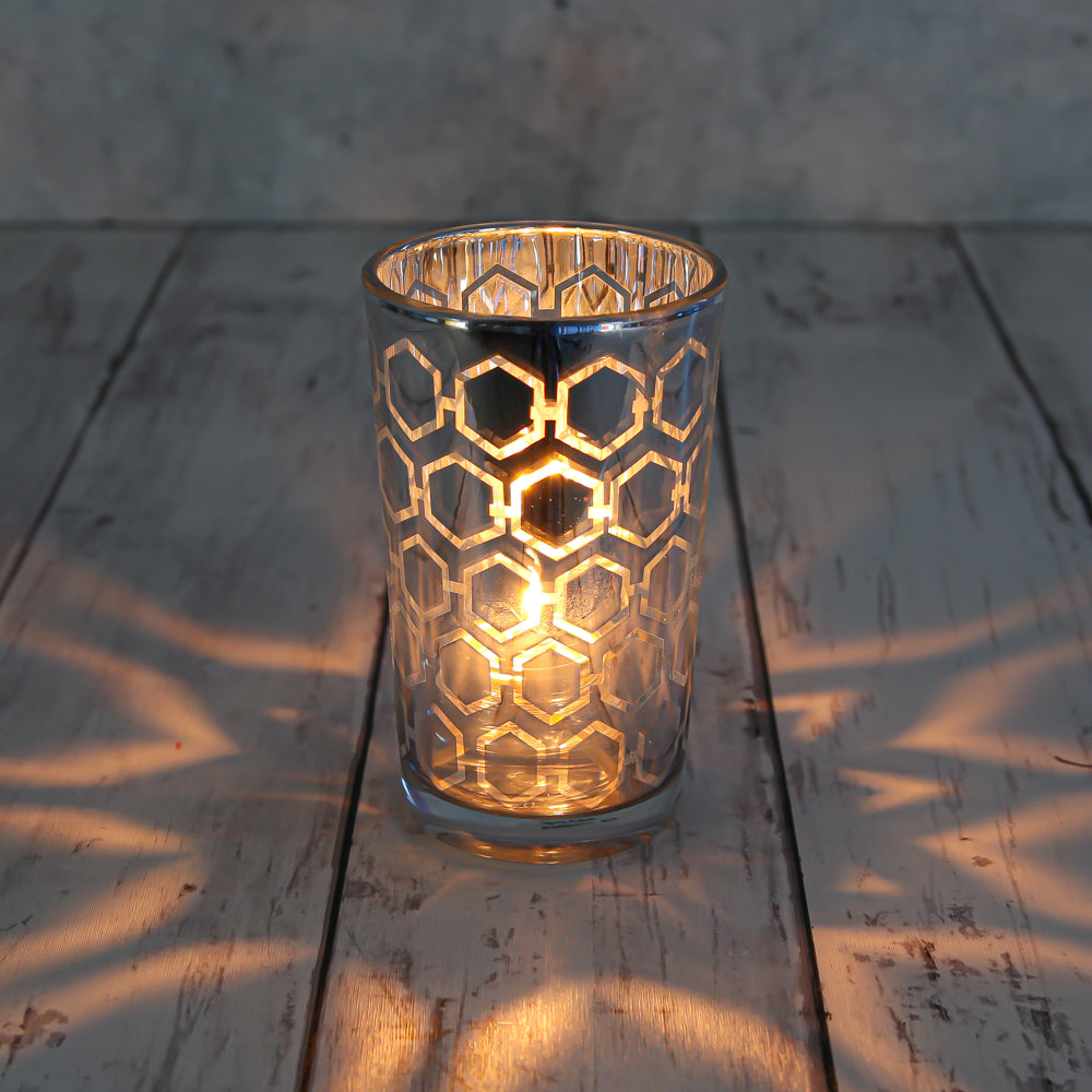 Richland Silver Hexagonal Glass Holder - Large Set of 48