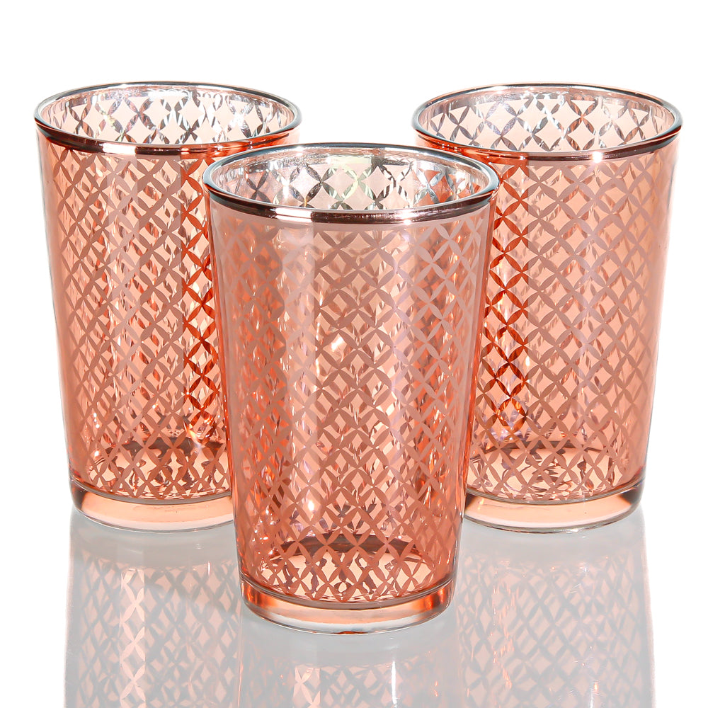 Richland Rose Gold Lattice Glass Holder - Large