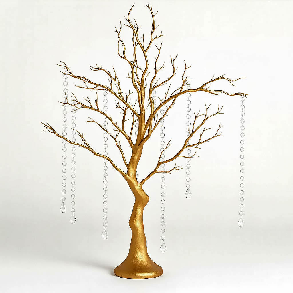 34" Artificial Metallic Gold Manzanita Tree Centerpiece – Easy Assembly with 8 Acrylic Bead Chains - By TCF Linens