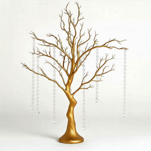 34" Artificial Metallic Gold Manzanita Tree Centerpiece – Easy Assembly with 8 Acrylic Bead Chains - By TCF Linen