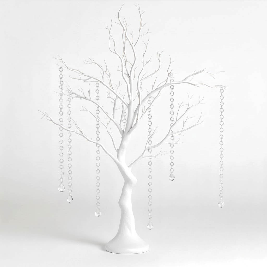 34" Artificial White Manzanita Tree Centerpiece – Easy Assembly with 8 Acrylic Bead Chains - By TCF Linen