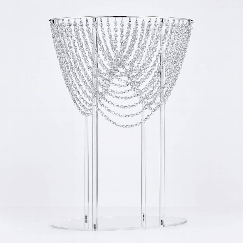 32" Acrylic Wedding Bouquet Pillar Centerpiece – Crystal Chandelier Design Flower Arrangement Stand - By TCF Linens