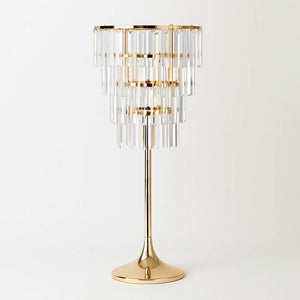 4-Tier Gold Crystal Pendant Table Centerpiece Chandelier 38" – Round Metal Vase Pedestal with Hanging Crystals - By TCF Linen