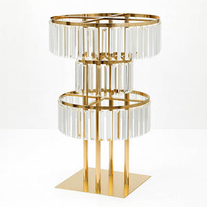 3-Tier Gold Crystal Pendant Table Centerpiece Chandelier 27" – Round Metal Vase Pedestal with Hanging Crystals - By TCF Linen
