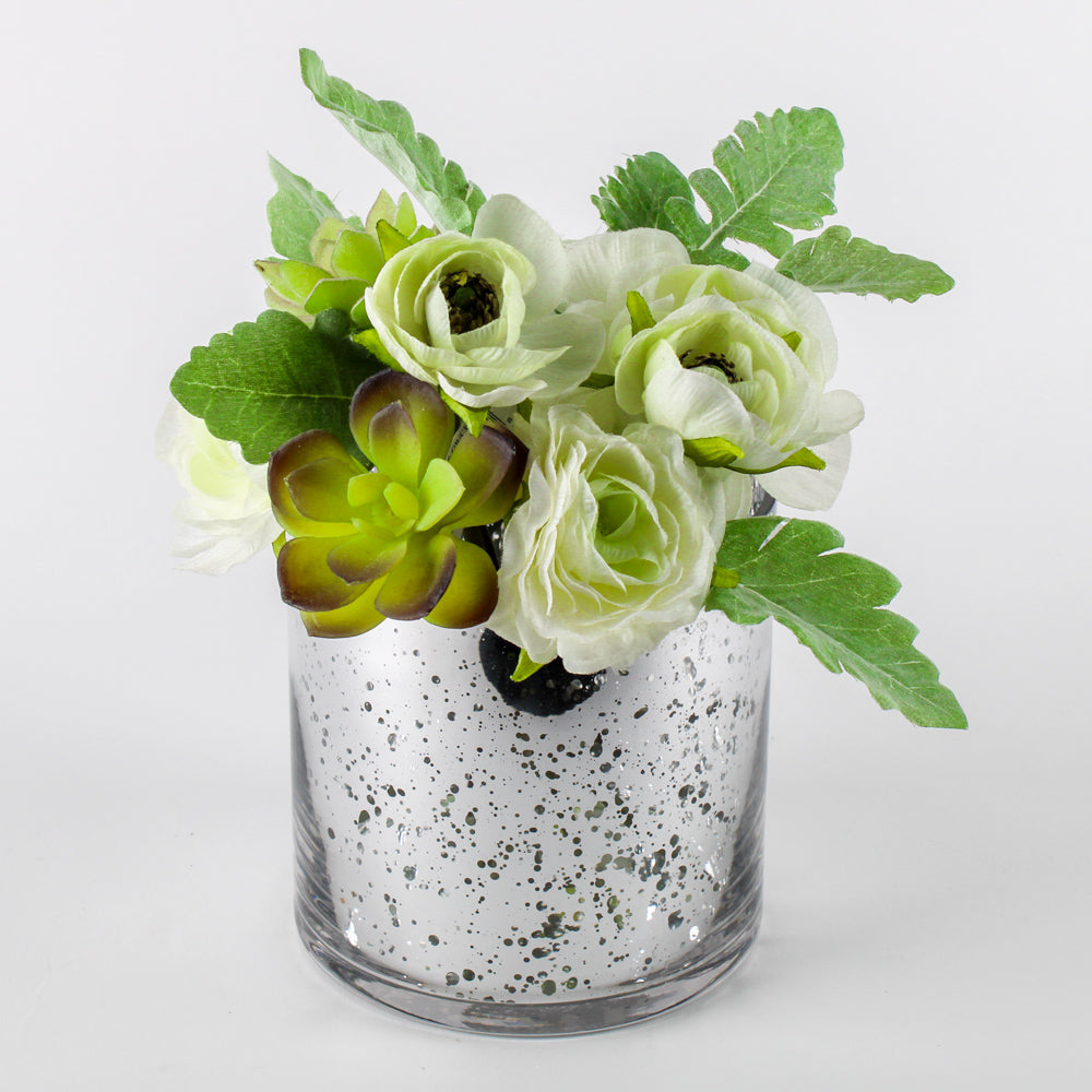 Petite Succulent and Ranunculus Flower Bouquet 9"