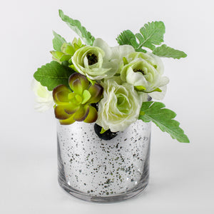 Petite Succulent and Ranunculus Flower Bouquet 9"