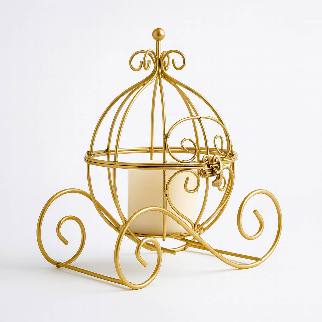 Cinderella Carriage Candle Holder or Card Display 11" – Gold Wrought Iron Wedding Table Accent - By TCF Linens