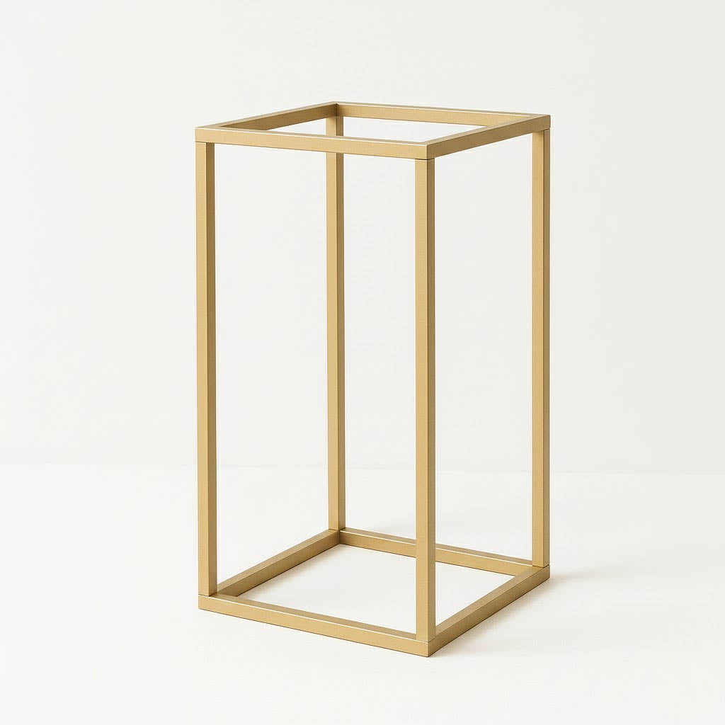 16" Gold Rectangular Metal Flower Stands – 2-Pack Geometric Column Frames for Wedding Arrangements - By TCF Linens