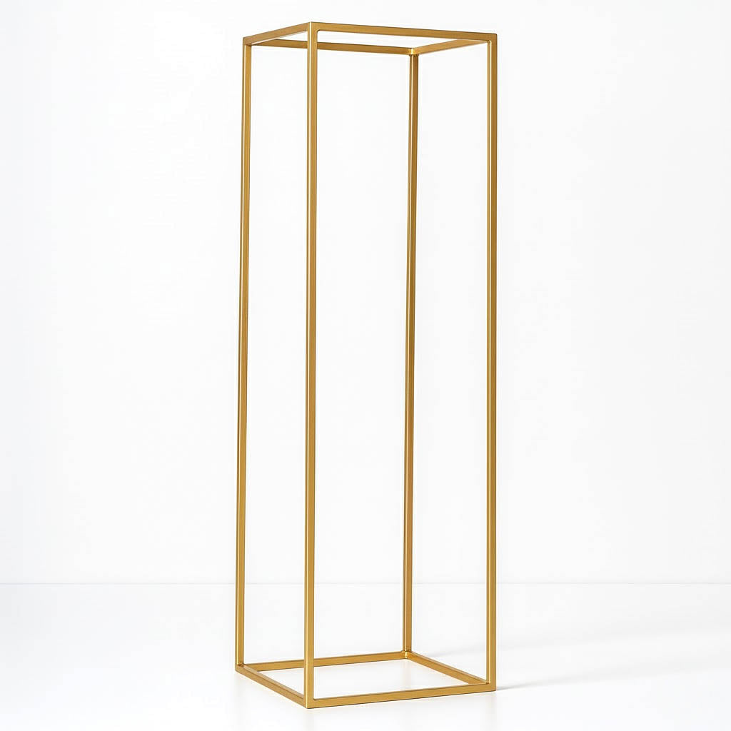 32" Gold Rectangular Metal Flower Stands – 2-Pack Geometric Column Frames for Stylish Flower Displays - By TCF Linen
