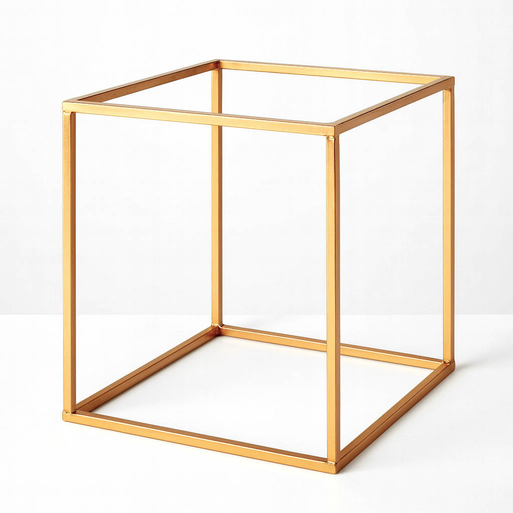 Set of 2 Gold Metal Flower Stands 8" – Square Geometric Frame for Wedding Centerpiece Display - By TCF Linens