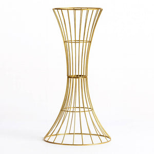 48" Tall Gold Metal Wire Trumpet Flower Centerpiece Stand – Reversible Hourglass Pedestal Prop - By TCF Linen