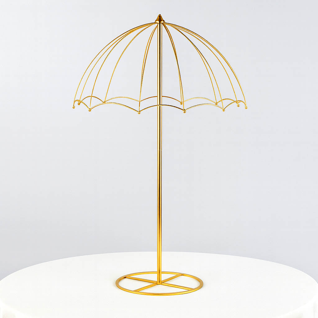 Elegant 42" Gold Metal Umbrella Flower Stand – Round Base Floral Frame Wedding Centerpiece - By TCF Linens