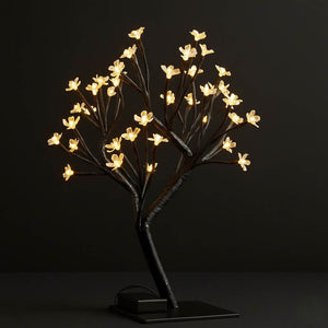 Set of 2 Black Artificial Tree Centerpieces – Cherry Blossom Design with 36 Warm White LED Battery Lights - By TCF Linen