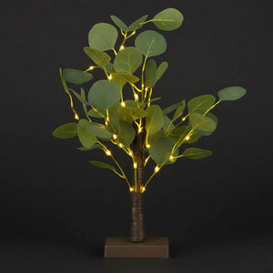 Artificial Eucalyptus Lighted Tree 17" Green – 50 Warm White LED Battery Operated Tabletop Fairy Lights - By TCF Linen