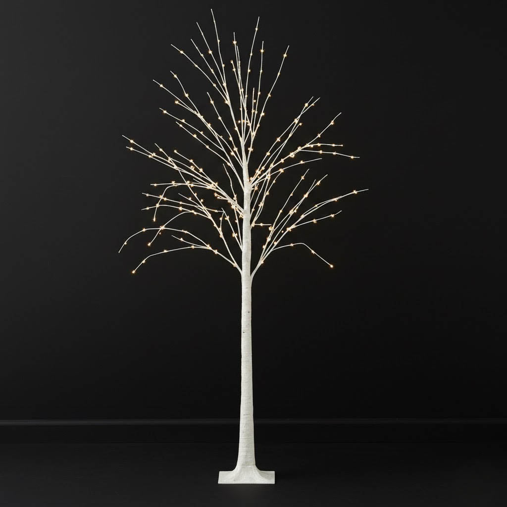 Lighted Birch Tree 6ft with 350 LEDs – Dimmable Plug-in White/Warm White Fairy Lights, Remote Timer Included and Detachable Base - By TCF Linen
