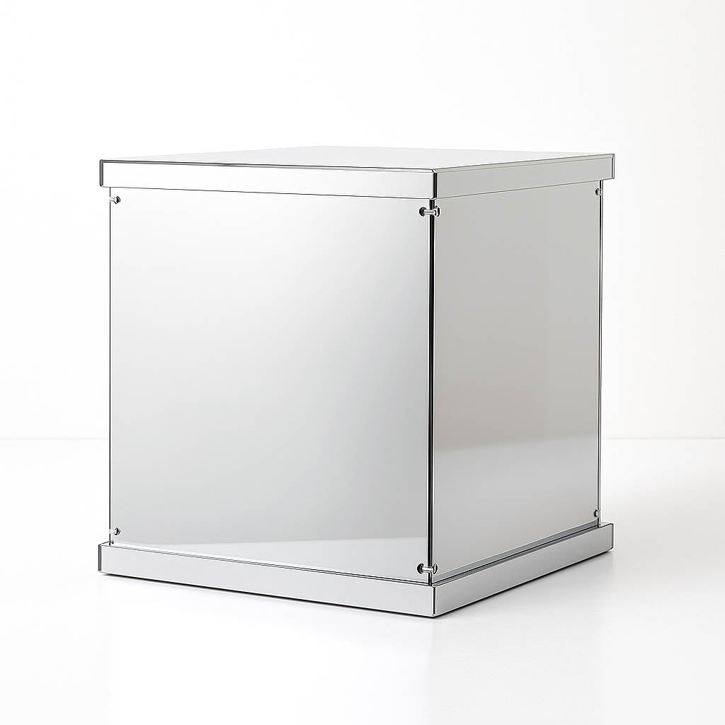 12" Silver Mirrored Acrylic Display Box – Pedestal Riser with Interchangeable Lid and Base - By TCF Linens