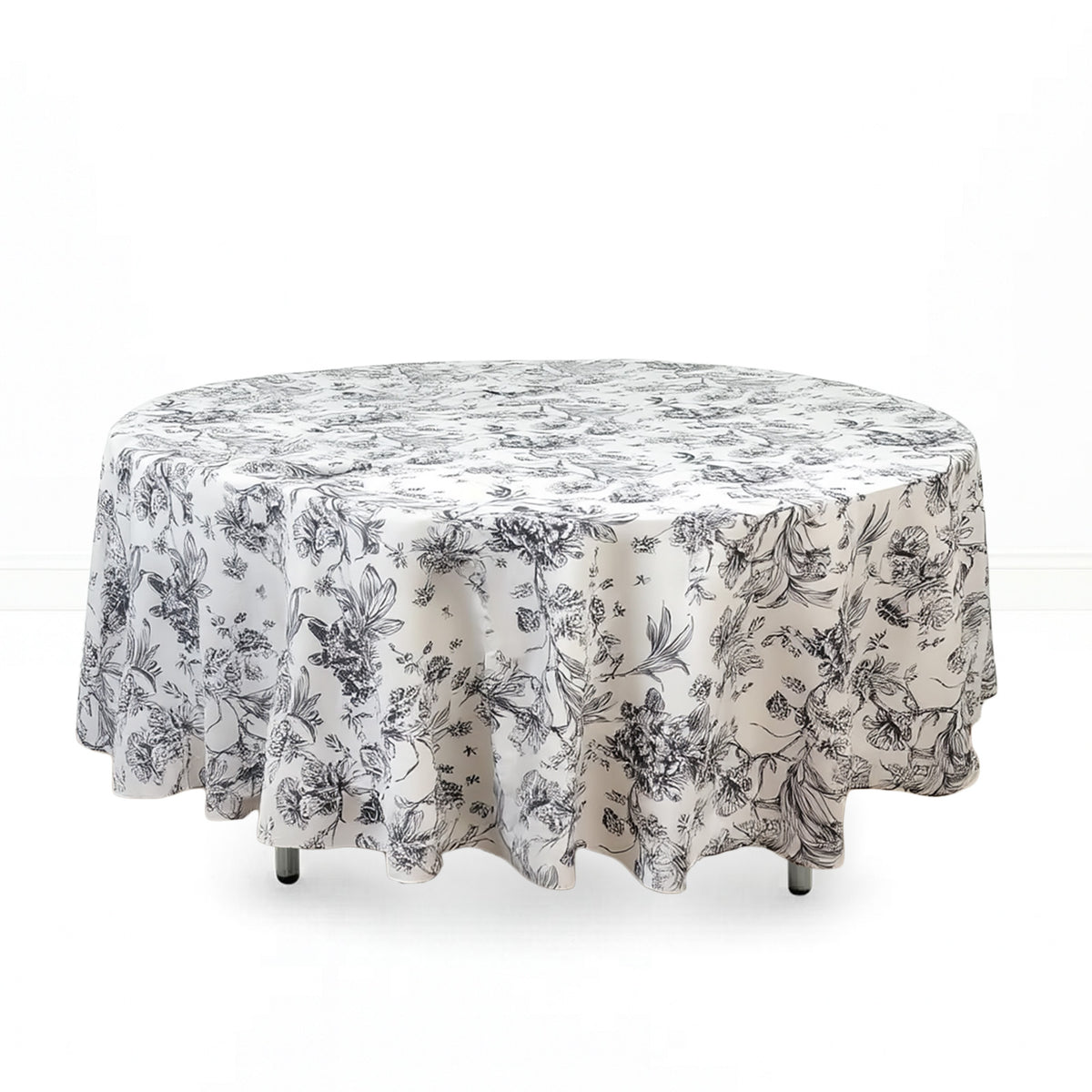 Polyester Round Tablecloth 108" White with French Toile Pattern - By TCF Linens