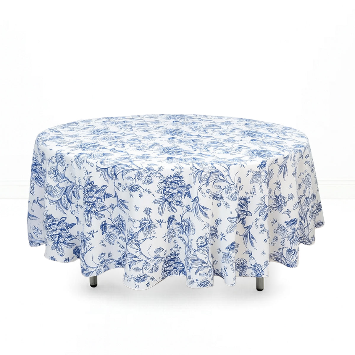 Polyester Round Tablecloth 108" White with French Toile Pattern - By TCF Linens