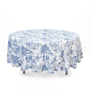 Polyester Round Tablecloth 108" White with French Toile Pattern - By TCF Linens