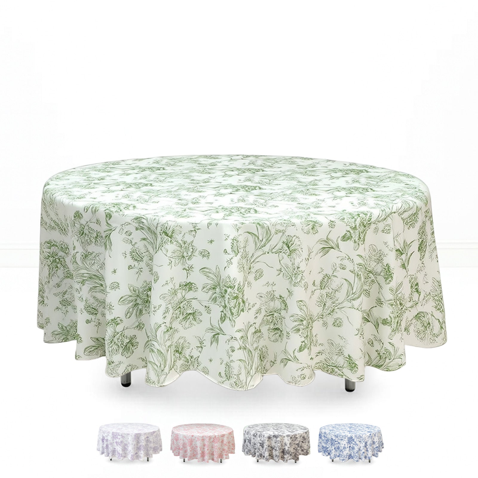 Polyester Round Tablecloth 108" White with French Toile Pattern - By TCF Linens