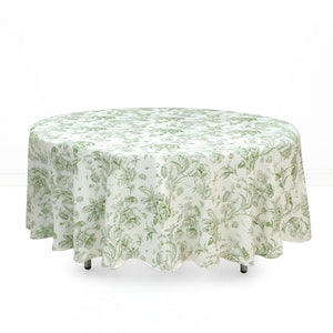 Polyester Round Tablecloth 108" White with French Toile Pattern - By TCF Linens