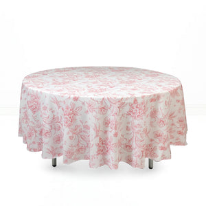 Polyester Round Tablecloth 108" White with French Toile Pattern - By TCF Linens