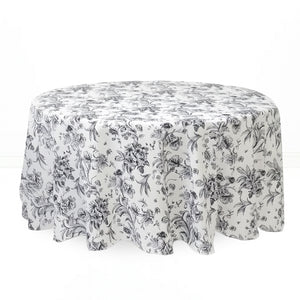 Polyester Round Tablecloth 120" White with French Toile Pattern - By TCF Linens