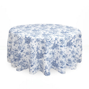 Polyester Round Tablecloth 120" White with French Toile Pattern - By TCF Linens