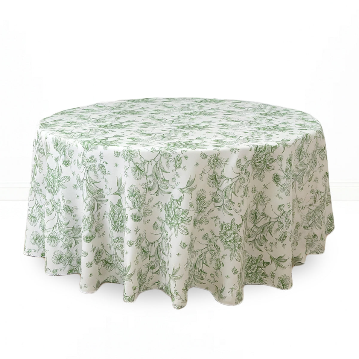 Polyester Round Tablecloth 120" White with French Toile Pattern - By TCF Linens